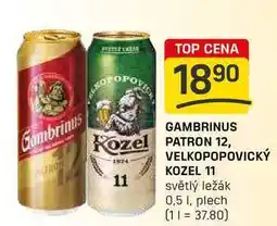 Flop VELKOPOPOVICKÝ KOZEL 11 světlý ležák 0,5 l, plech nabídka