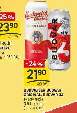 Flop BUDVAR 33 světlý ležák 0,5l, plech nabídka