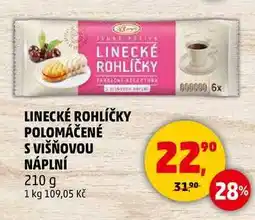Penny Market LINECKÉ ROHLÍČKY POLOMÁČENÉ S VIŠŇOVOU NÁPLNÍ, 210 g nabídka