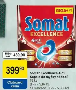Tesco Somat Excellence 4in1 Kapsle do myčky nádobí, 75 ks nabídka