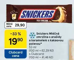 Tesco Snickers Mléčná zmrzlina s arašídy a karamelem s kakaovou polevou, 53 ml nabídka