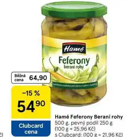 Tesco Hamé Feferony Beraní rohy, 500 g. pevný podíl 250 g nabídka