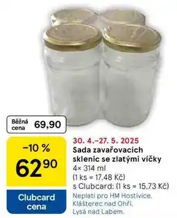 Tesco Sada zavařovacích sklenic se zlatými víčky, 4× 314 ml nabídka