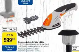 Tesco Daewoo Zahradní aku nůžky 3.6 V. Li-ion baterie, doba nabíjení 3-5 hodin, doba provozu 40 minut nabídka