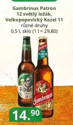 Potraviny CZ Gambrinus Patron 12 světlý ležák, Velkopopovický Kozel 11 nabídka