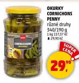 Penny Market OKURKY CORNICHONS PENNY různé druhy, 340/190 g nabídka