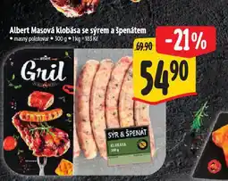 Albert Masová klobása se sýrem a špenátem nabídka