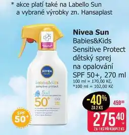 Teta Nivea Sun Babies&Kids Sensitive Protect dětský sprej na opalování SPF 50+, 270 ml nabídka