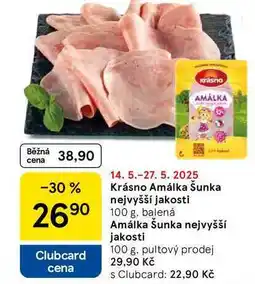 Tesco Krásno Amálka Šunka nejvyšší jakosti, 100 g, balená nabídka