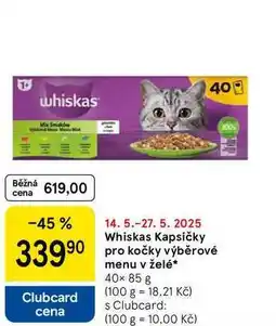 Tesco Whiskas Kapsičky pro kočky výběrové menu v želé, 40× 85 g nabídka