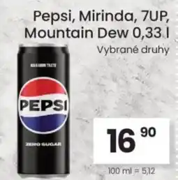 Kubík potraviny Pepsi, Mirinda, 7UP, Mountain Dew nabídka