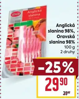 Billa Anglická slanina 98%, Oravská slanina 98% nabídka