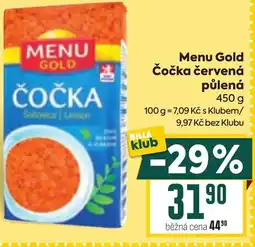 Billa Menu Gold Čočka červená půlená nabídka