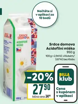 Billa Srdce domova Acidofilní mléko nabídka