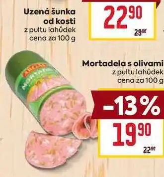 Billa Mortadela s olivami z pultu lahůdek cena za 100 g nabídka