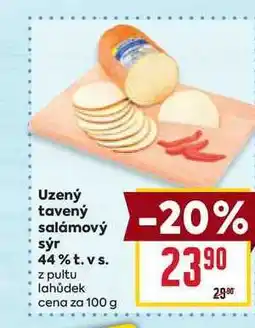 Billa Uzený tavený salámový sýr 44% t. vs. z pultu lahůdek cena za 100g nabídka