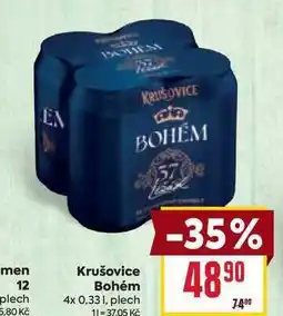 Billa Krušovice Bohém 4x 0,331, plech nabídka