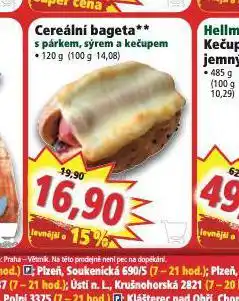 Norma Cereální bagetka s párke, sýrem a kečupem nabídka