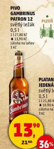 Penny Market PIVO GAMBRINUS PATRON 12 světlý ležák, 0,5 l nabídka