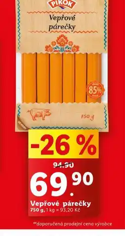 Lidl Vepřové párečky nabídka