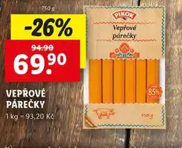 Lidl Vepřové párečky nabídka