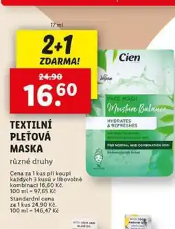 Lidl CIEN TEXTILNÍ PLEŤOVÁ MASKA nabídka