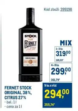 Makro Fernet Stock Original 38 %, Citrus 27 % nabídka