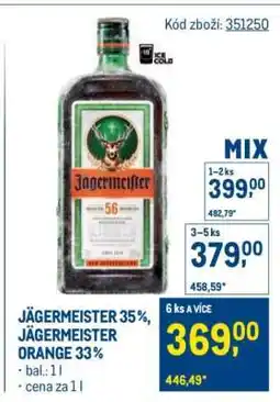 Makro JÄGERMEISTER 35 %, JÄGERMEISTER ORANGE 33 % nabídka