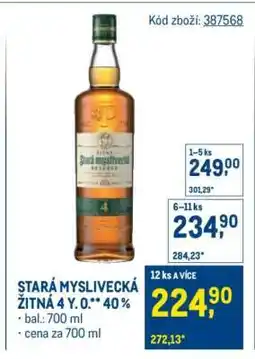 Makro STARÁ MYSLIVECKÁ ŽITNÁ 4 Y. O.** 40 % nabídka