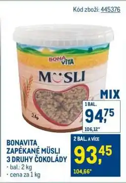 Makro BONAVITA ZAPÉKANÉ MÜSLI 3 DRUHY ČOKOLÁDY nabídka
