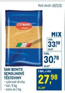 Makro SAN BENITO SEMOLINOVÉ TĚSTOVINY nabídka