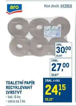Makro TOALETNÍ PAPÍR RECYKLOVANÝ 1VRSTVÝ nabídka
