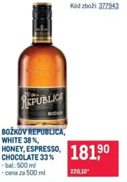 Makro Božkov republica, white 38%, honey, espresso, chocolate 33% nabídka