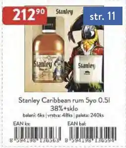 Astur&Qanto Stanley Caribbean rum 5yo 38%+sklo nabídka