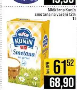 Jip Mlékárna Kunin smetana na vaření 12% 1l nabídka