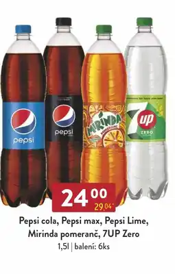 Astur&Qanto PEPSI cola, PEPSI max, PEPSI Lime, Mirinda pomeranč, 7UP Zero nabídka