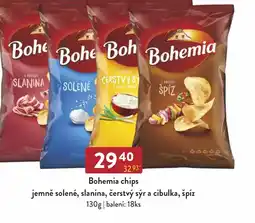 Astur&Qanto Bohemia chips jemně solené, slanina, čerstvý sýr a cibulka, špíz nabídka