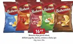 Astur&Qanto Bohemia chips jemně solené, delikátní paprika, slanina, smetana a cibule, špíz nabídka