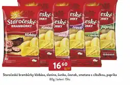 Astur&Qanto Staročeské brambůrky klobása, slanina, šunka, česnek, smetana s cibulkou, paprika nabídka