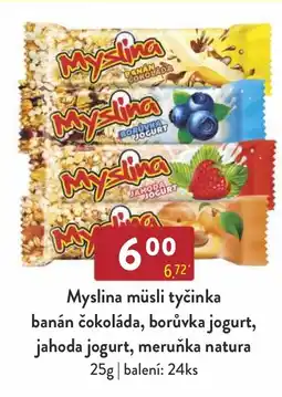Astur&Qanto Myslina müsli tyčinka banán čokoláda, borůvka jogurt, jahoda jogurt, meruňka natura nabídka