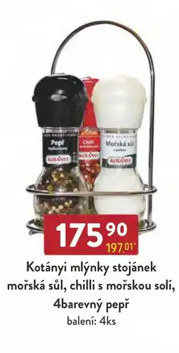 Astur&Qanto KOTÁNYI mlýnky stojánek mořská sůl, chilli s mořskou solí, 4barevný pepř nabídka