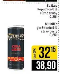 Jip Božkov Republica 6% různé druhy 0,25l Millhill's gin & tonic 6% strawberry 0.25l nabídka