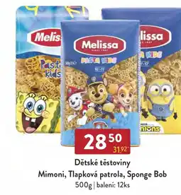 Astur&Qanto Melissa Dětské těstoviny Mimoni, Tlapková patrola, Sponge Bob nabídka