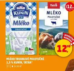 Penny Market MLÉKO TRVANLIVÉ POLOTUČNÉ 1,5% KUNÍN, TATRA nabídka