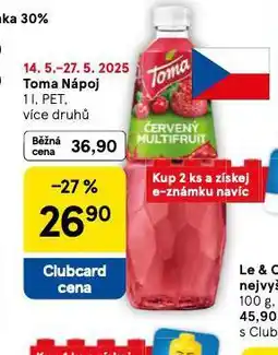 Tesco Toma nápoj nabídka