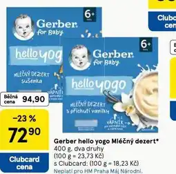 Tesco Gerber hello yogo mléčný dezert nabídka