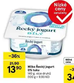Tesco Milko řecký jogurt 0% tuku nabídka