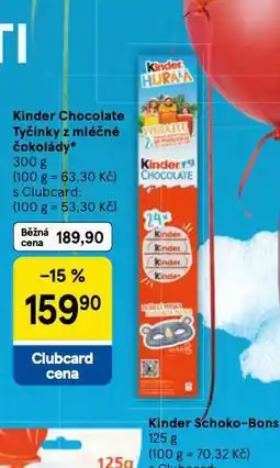 Tesco Kinder chocolate tyčinky z mléčné čokolády nabídka