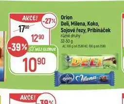 Globus Orion deli, milna, koko, sojové řezy, pribináček nabídka