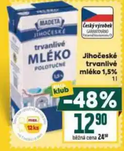 Billa Jihočeské trvanlivé mléko 1,5% nabídka
